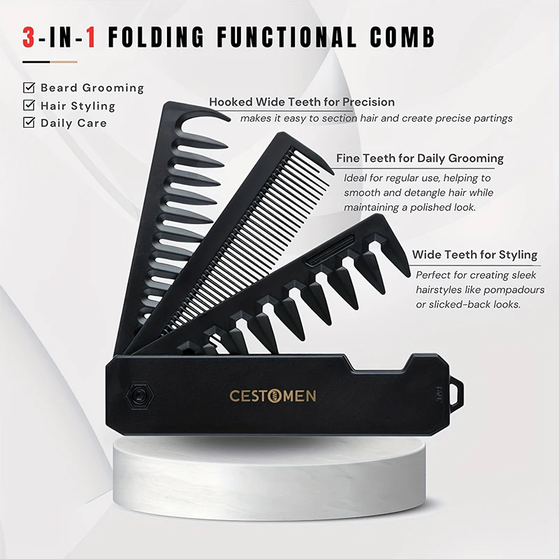 3-in-1 Folding Beard Comb for  - đánh giá và giá Mens Grooming Box